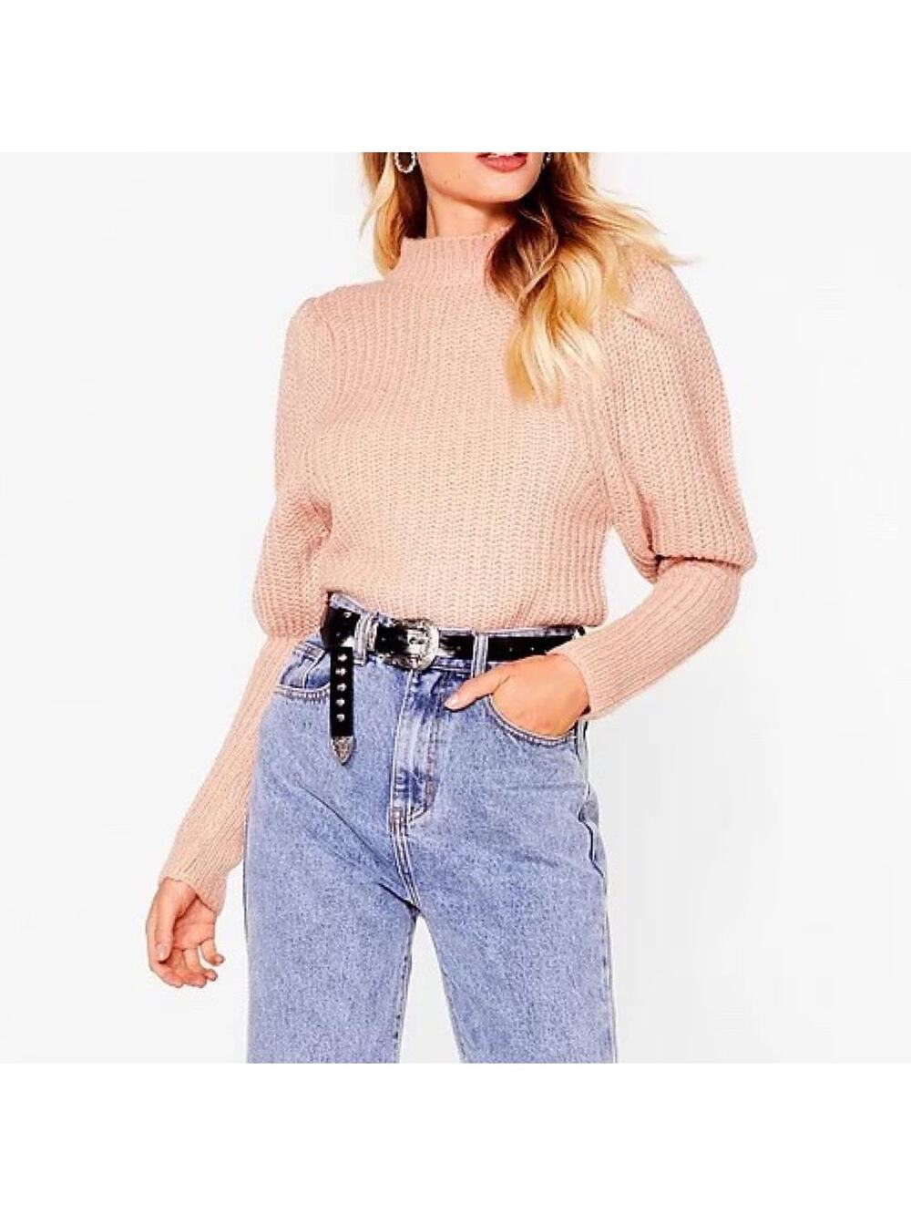 Nasty Gal Dusty Rose Pink Puff Sleeve Knit Sweater Medium